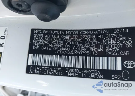 2015 Toyota Prius Persona Series Special Edition из США, поврежденный, VIN JTDKN3DUXF0395113